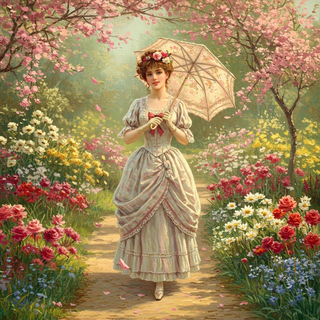 Victorian Spring Garden Lady Oil Painting Print (digital Download) - Etsy