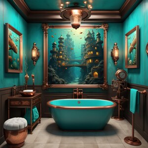 Lost Underwater Steampunk City Digital Print Nautical Fantasy Wall Art ...