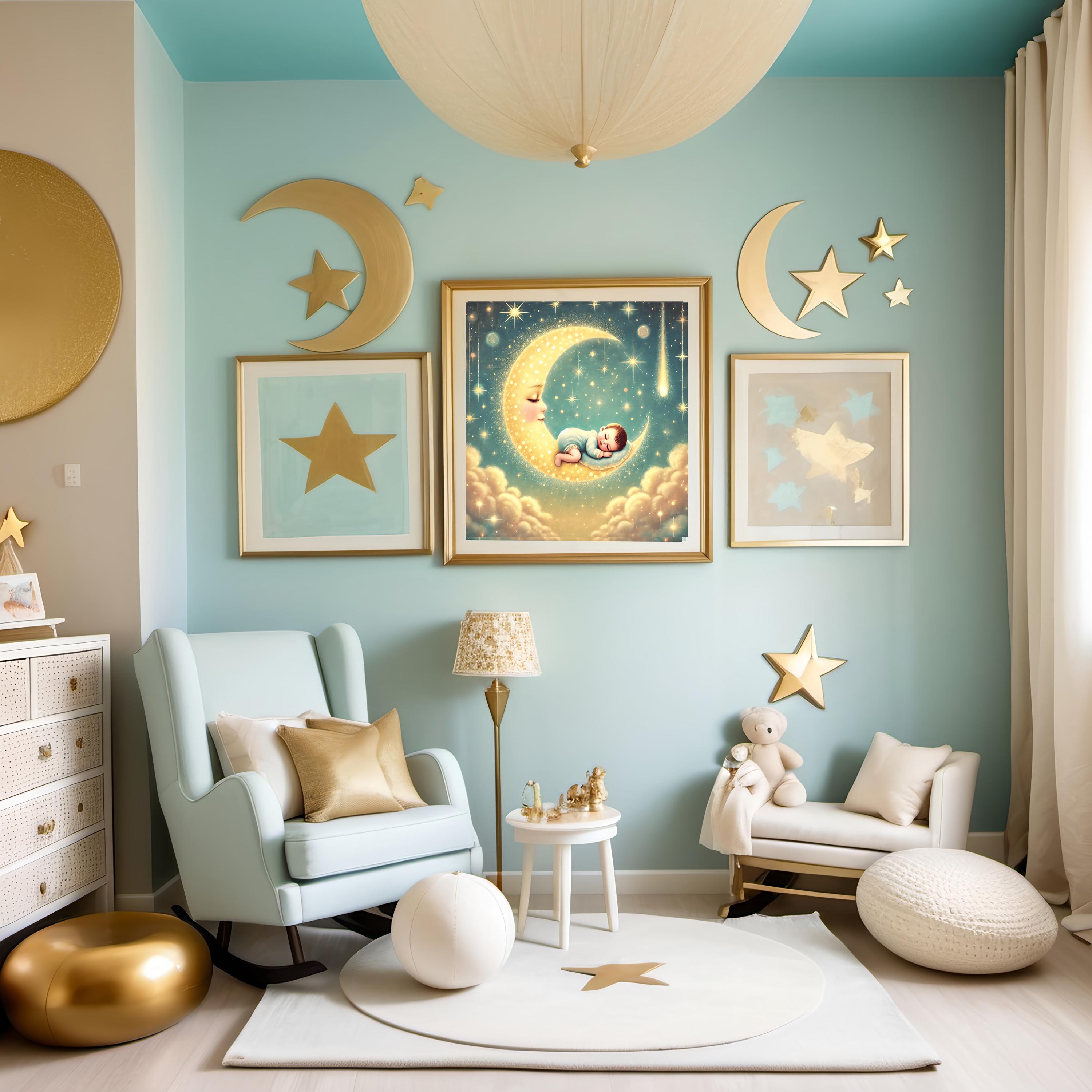 Sleeping Baby on Moon Print: Celestial Nursery Art (digital Download ...