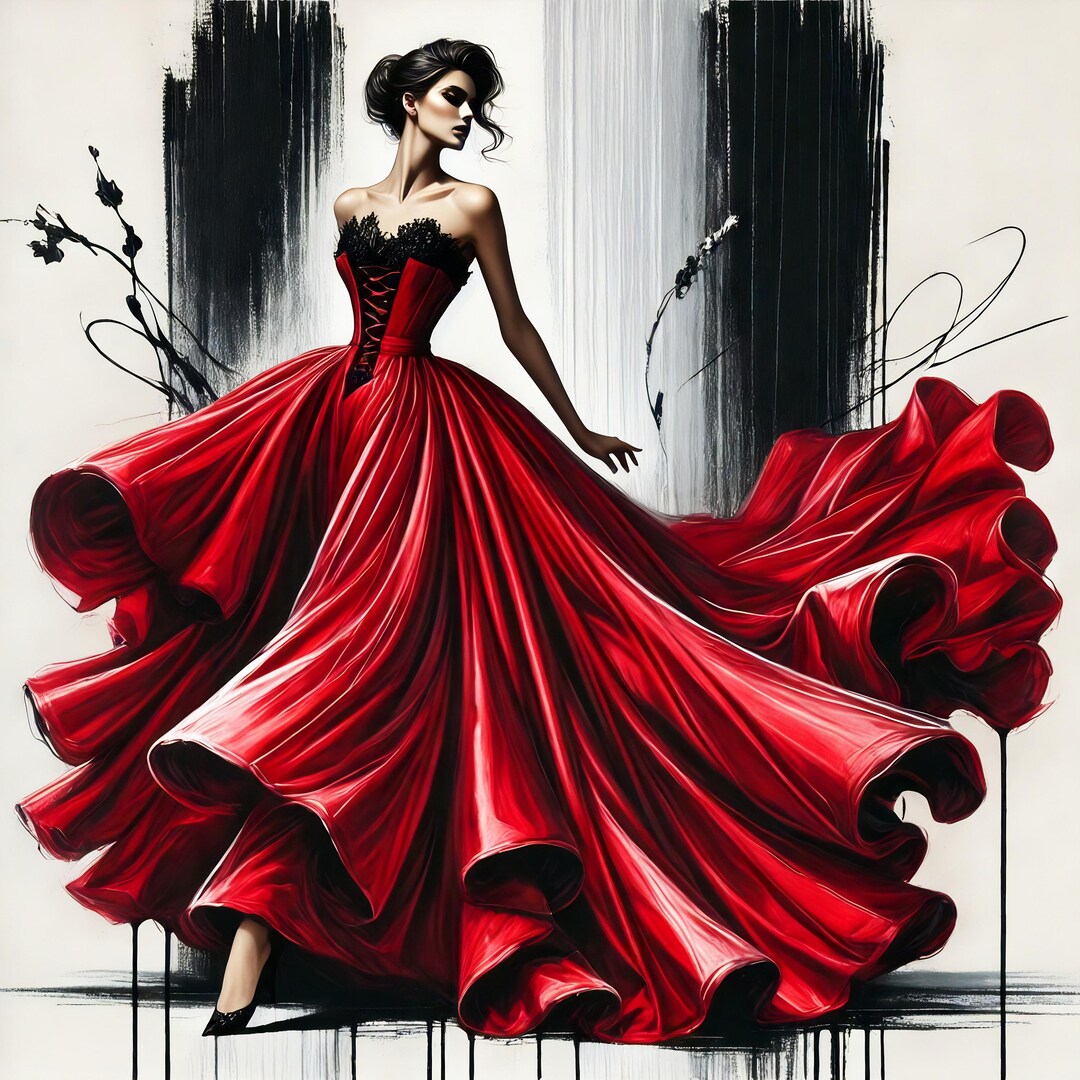 red dress illustration How to Draw a Girl in a Red Dress Step by Step