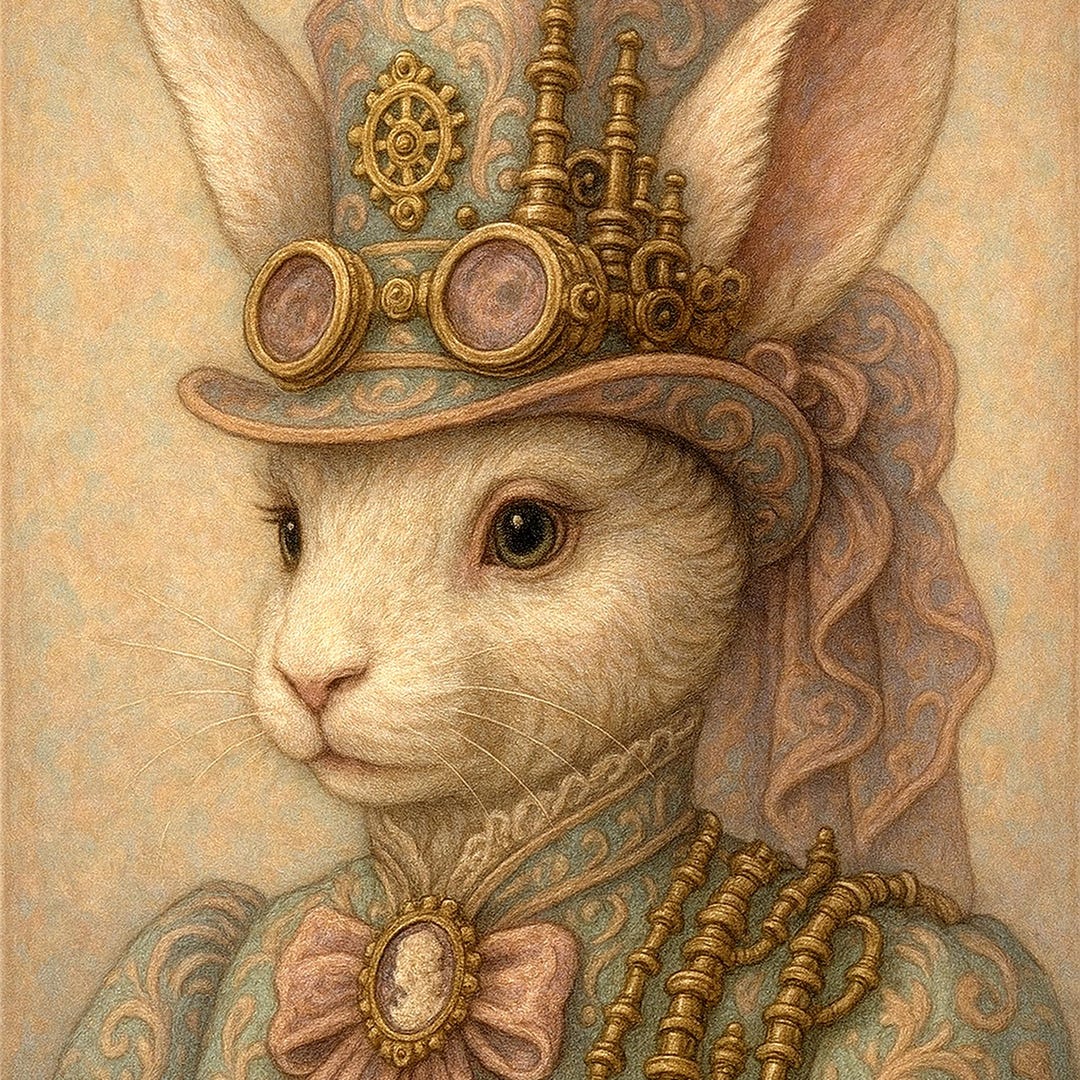 Steampunk Rabbit Lady Portrait: Victorian Bunny Art Print (digital ...
