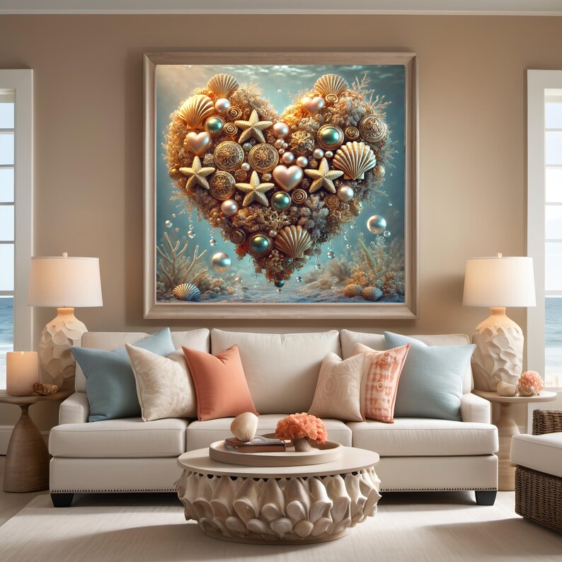 Oceanic Heart Digital Print Coastal Wall Art Beach-themed Artwork for ...