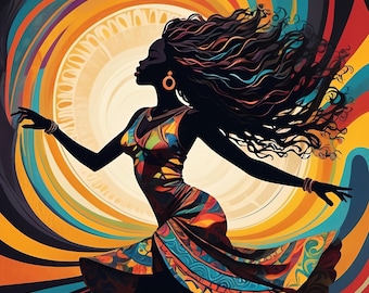 Black Woman Dancing Art Print: Colorful Silhouette, Joyful Abstract (Digital Download)