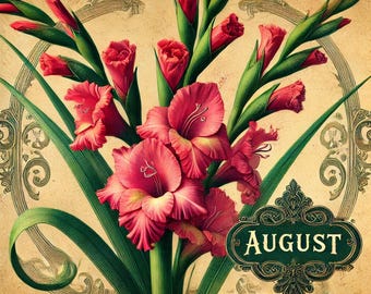 August Birth Flower Gladiolus Print: Vintage Victorian Floral Art (Digital Download)