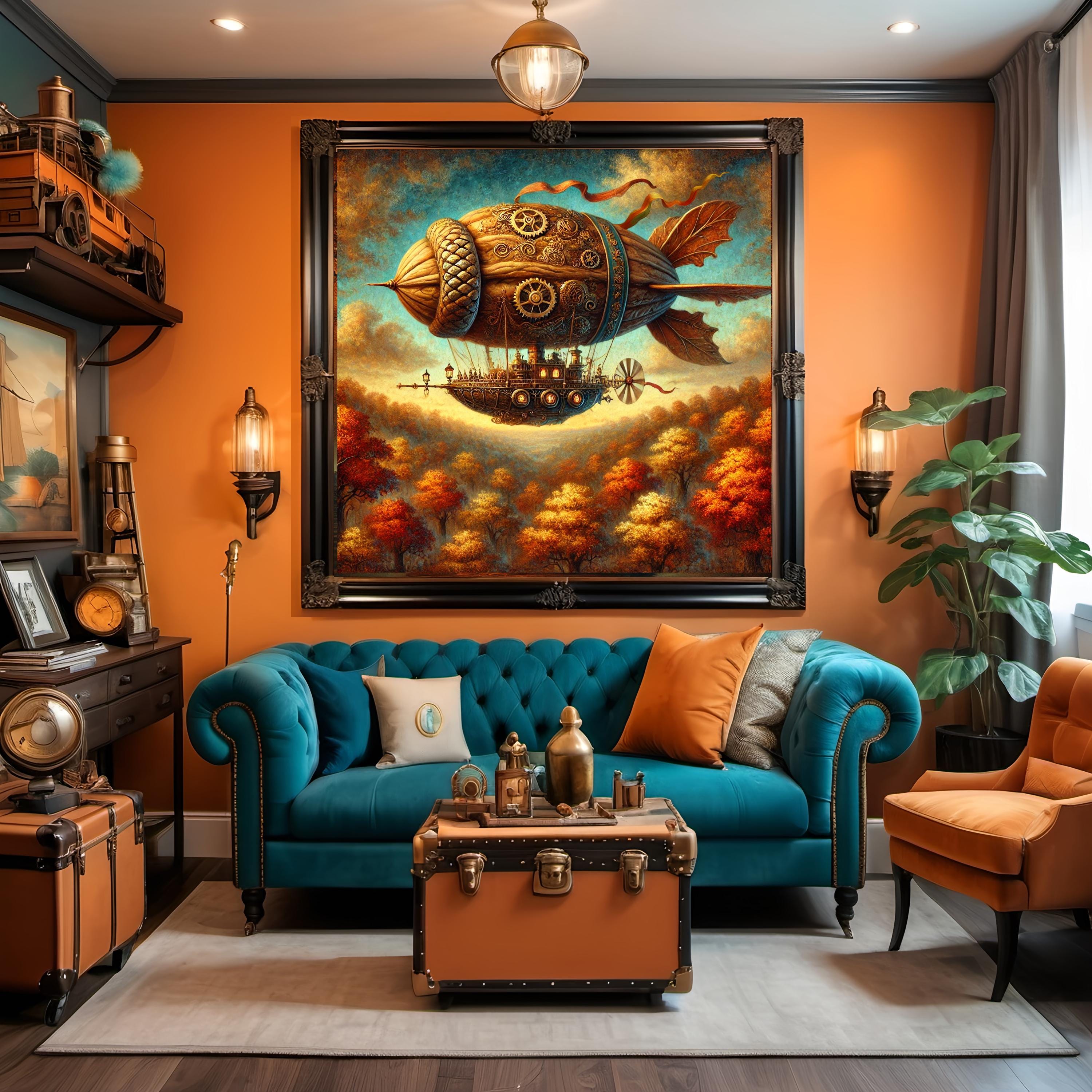 Steampunk Walnut Airship Digital Art Vintage Oil Painting (digital ...