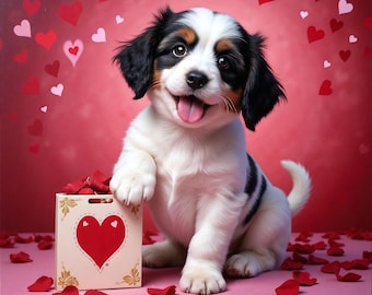 Valentines Puppy Print: Heart-Themed Dog Art (Digital Download)