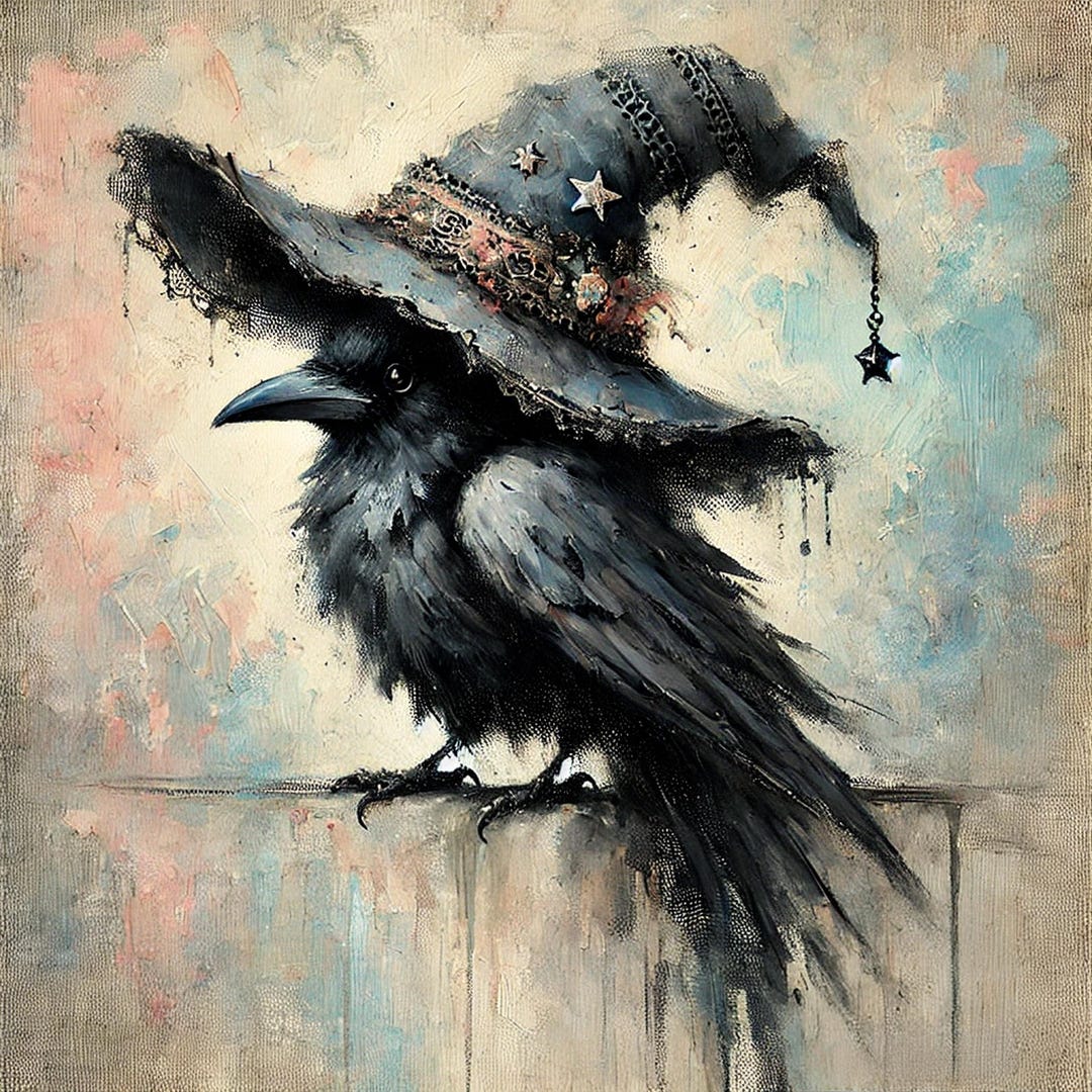 Vintage Crow Witch Hat Print: Gothic Halloween Art (digital Download ...