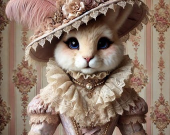 Victorian Bunny Portrait: Whimsical Rabbit Art Print (Digital Download)