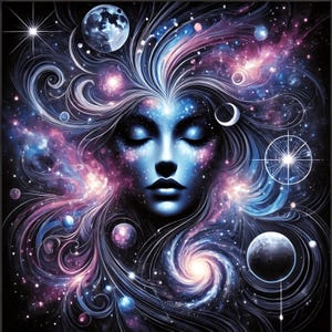 Cosmic Goddess Digital Art Print Celestial Fantasy Wall Decor Galaxy Woman Artwork Mystic Ethereal Home Decor Space-Themed Art Gift Idea