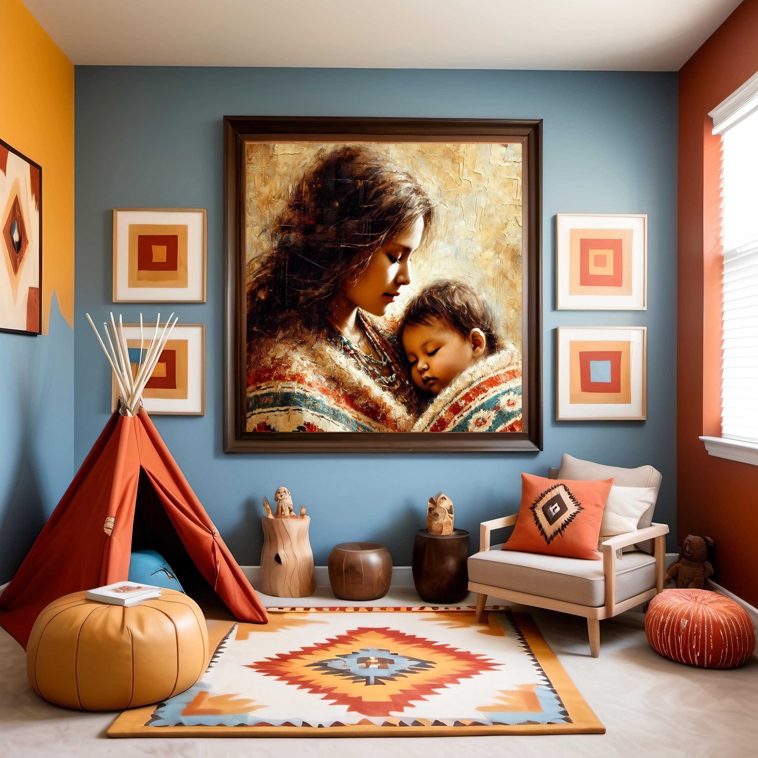 Native American Mother and Child Art Print: Impressionist Home Decor ...