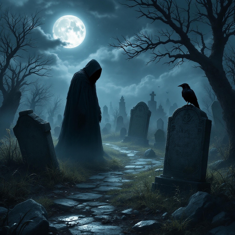 Gothic Graveyard Digital Art Print: Spooky Halloween Cemetery Art - Etsy