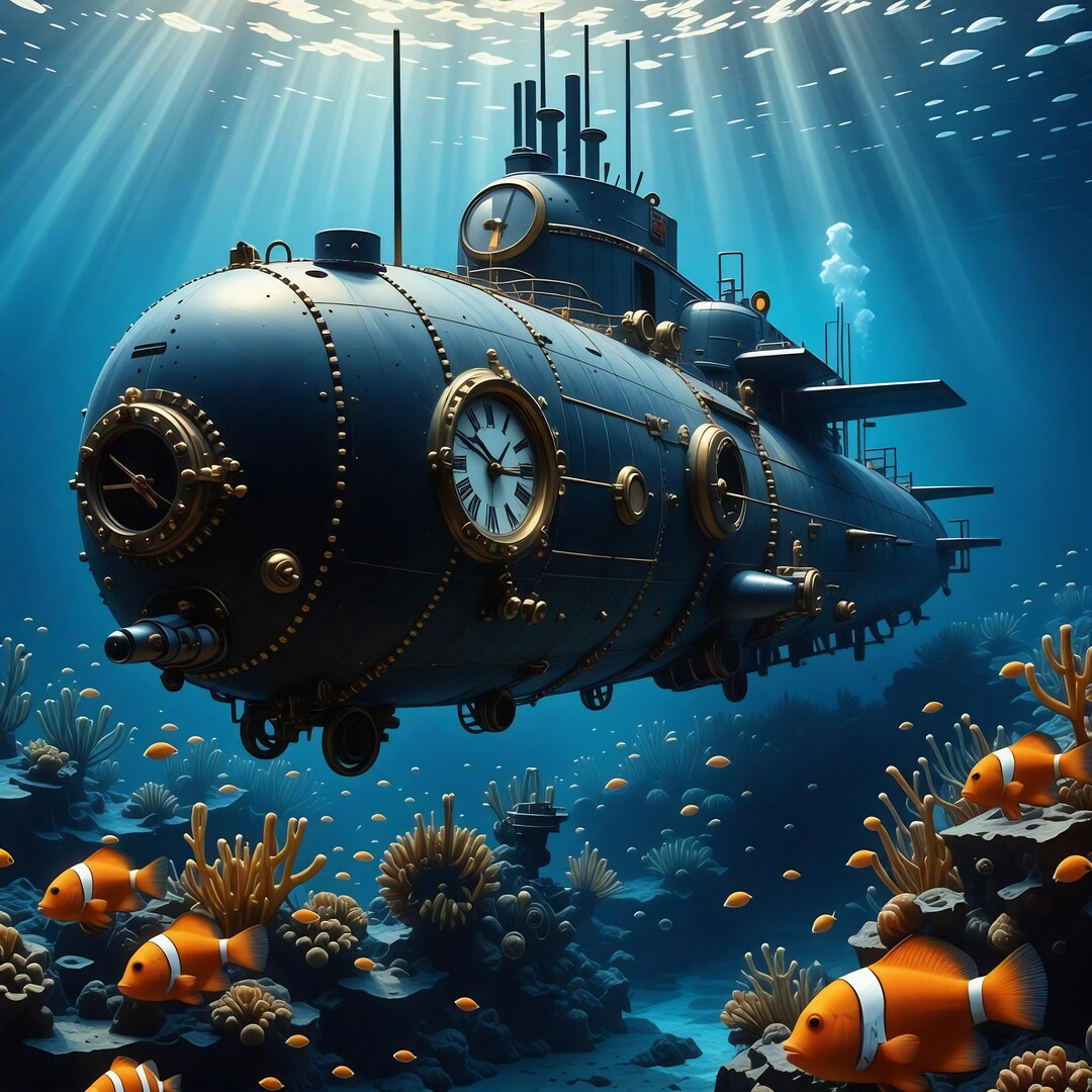 Steampunk Submarine Print: Nautical Sci-fi Wall Art (digital Download ...