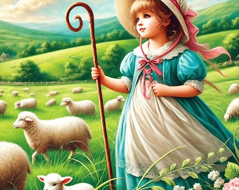 Little Bo Peep Vintage Print: Whimsical Nursery Wall Art (Digital Download)