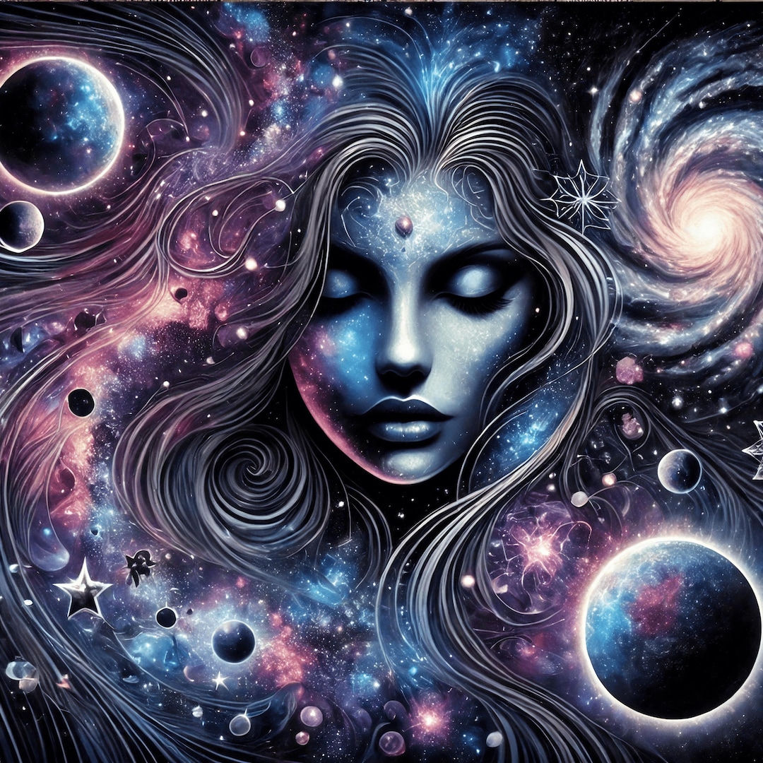 Cosmic Goddess Digital Art Print, Celestial Fantasy Wall Decor, Galaxy ...