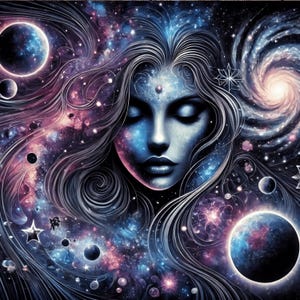 Cosmic Goddess Digital Art Print Celestial Fantasy Wall Decor Galaxy Woman Artwork Mystic Ethereal Home Decor Space-Themed Art Gift For Her