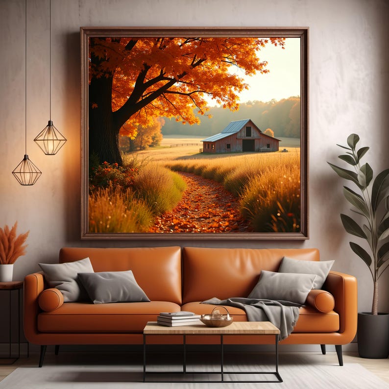 Picturesque Fall Barn Digital Wall Art Golden Autumn Landscape ...