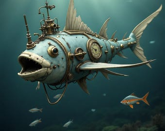 スチームパンクな魚 | デジタルダウンロード、スチームパンクアート