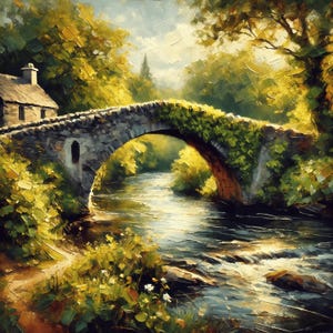 Rustikale Steinbrücke Digitaldruck Impressionistische Landschaft Wandkunst Alte Steinbrücke Wanddekor Naturliebhaber Geschenk Digitaler Download Geschenk
