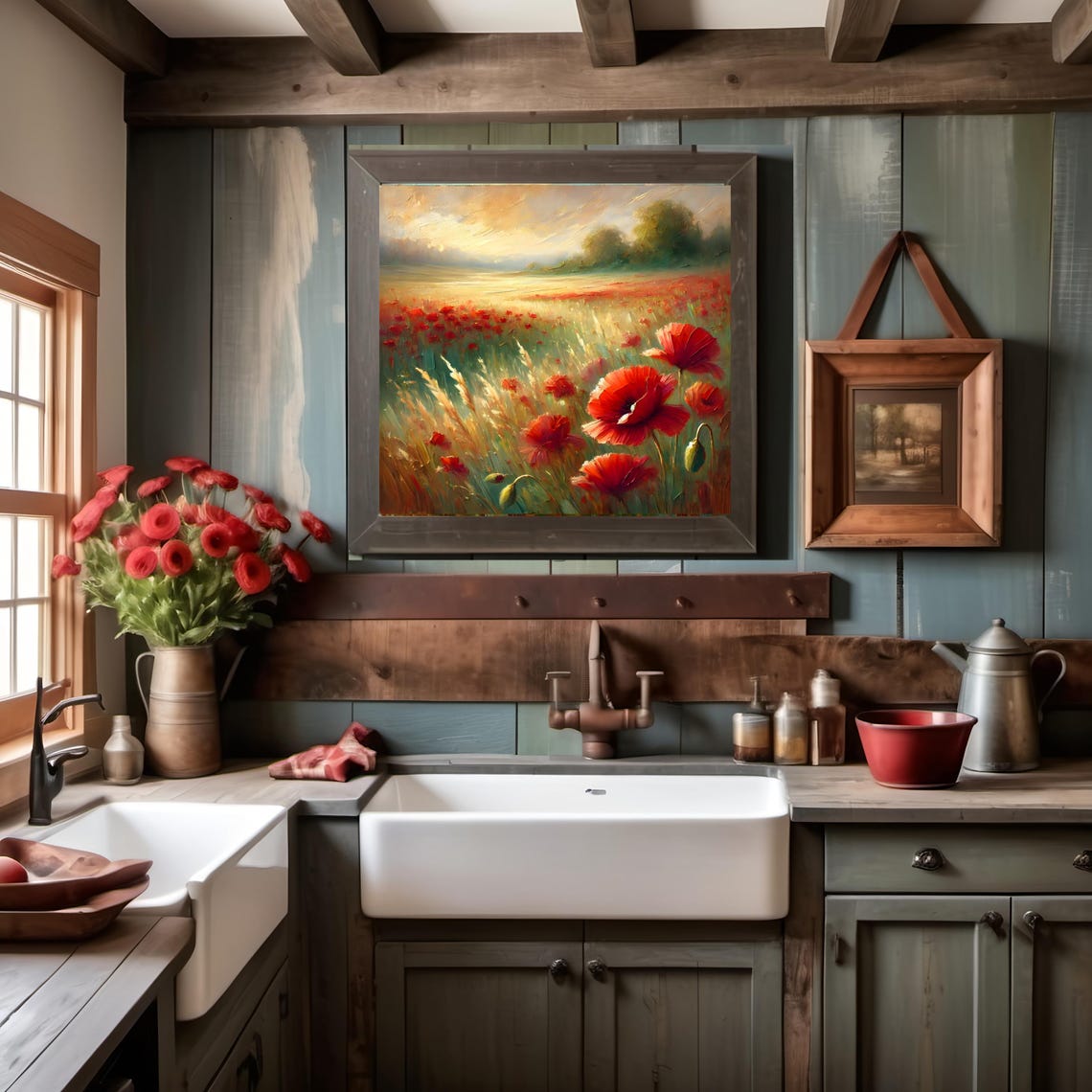 Red Poppy Field Print: Painterly Floral Landscape (digital Download) - Etsy