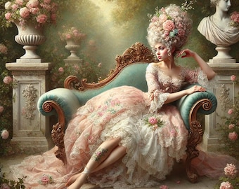 Tattooed Rococo Queen Art Print: Gothic Victorian Floral Portrait
