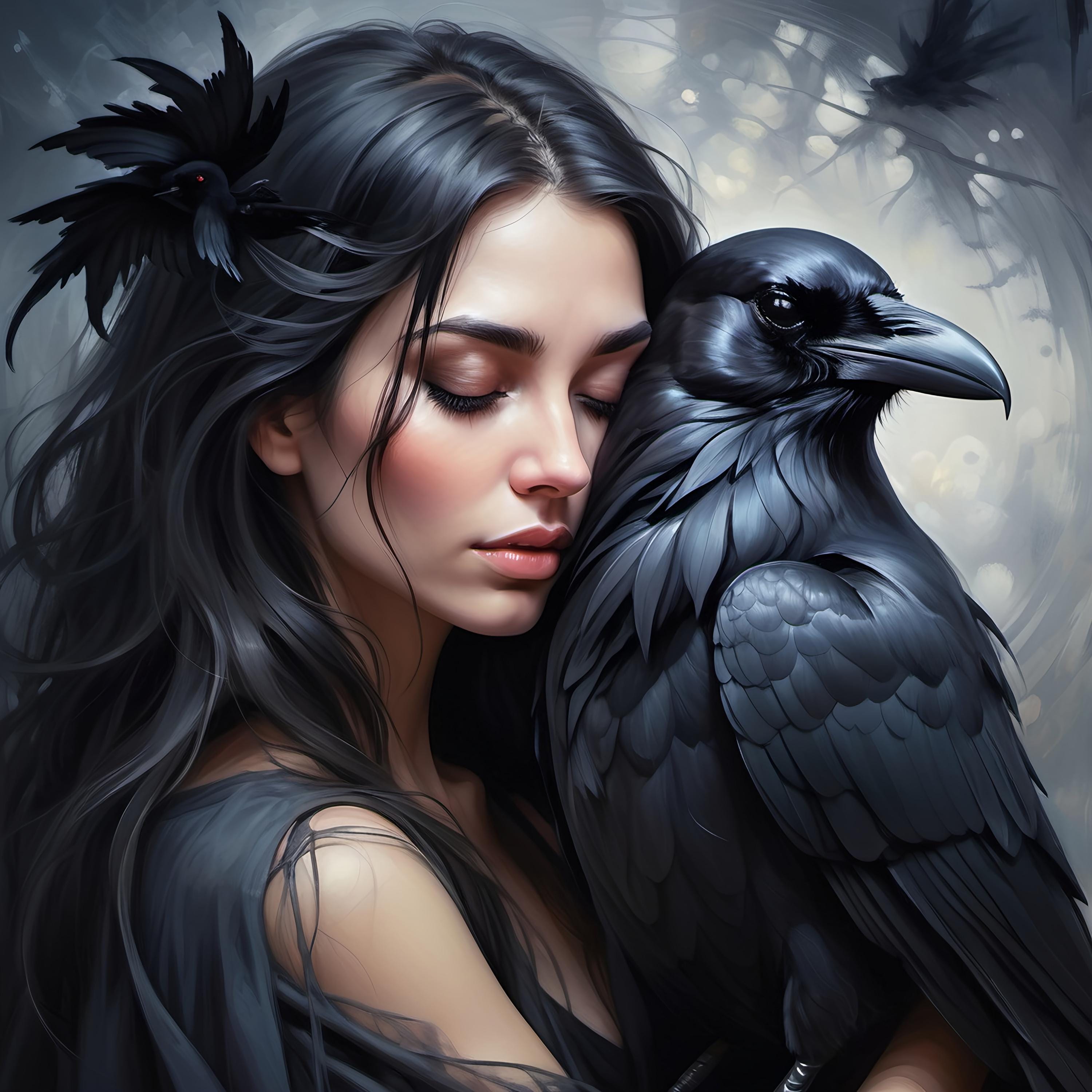 Mystical Witch & Raven Print: Dark Gothic Halloween Decor (digital