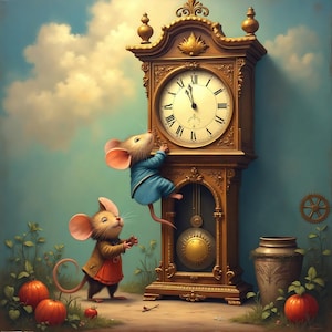 Vintage Mouse Clock Print: Hickory Dickory Dock Nursery Art (Digital Download)