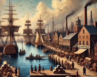 New Bedford Harbor Vintage Seaport Art: Nautical Ship Scene (Digital Download)
