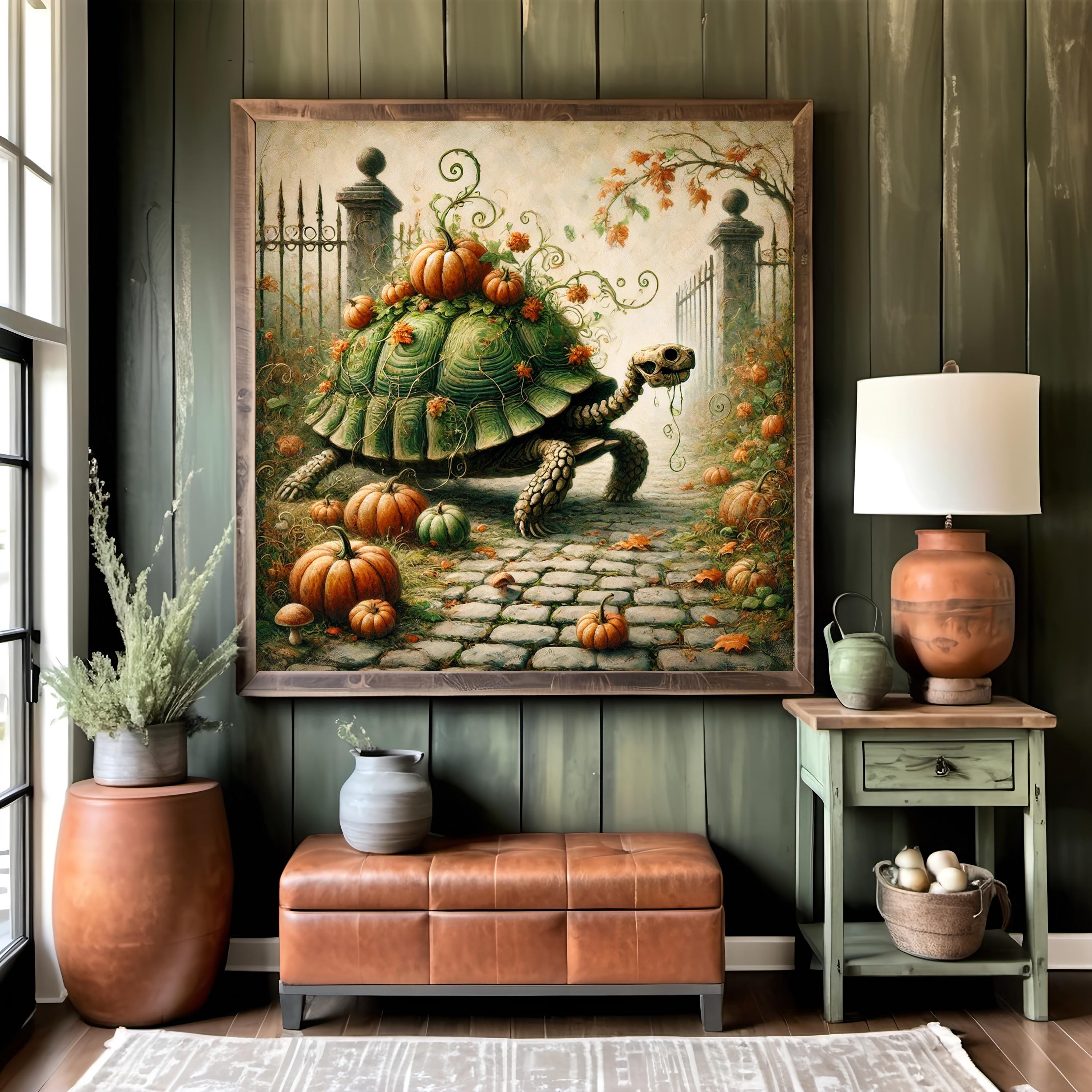 Skeleton Turtle Fall Art Print: Whimsical Halloween Animal Decor