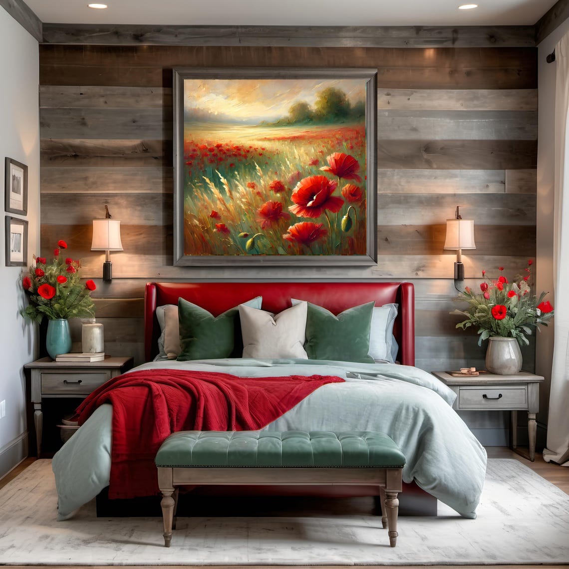 Red Poppy Field Print: Painterly Floral Landscape (digital Download) - Etsy