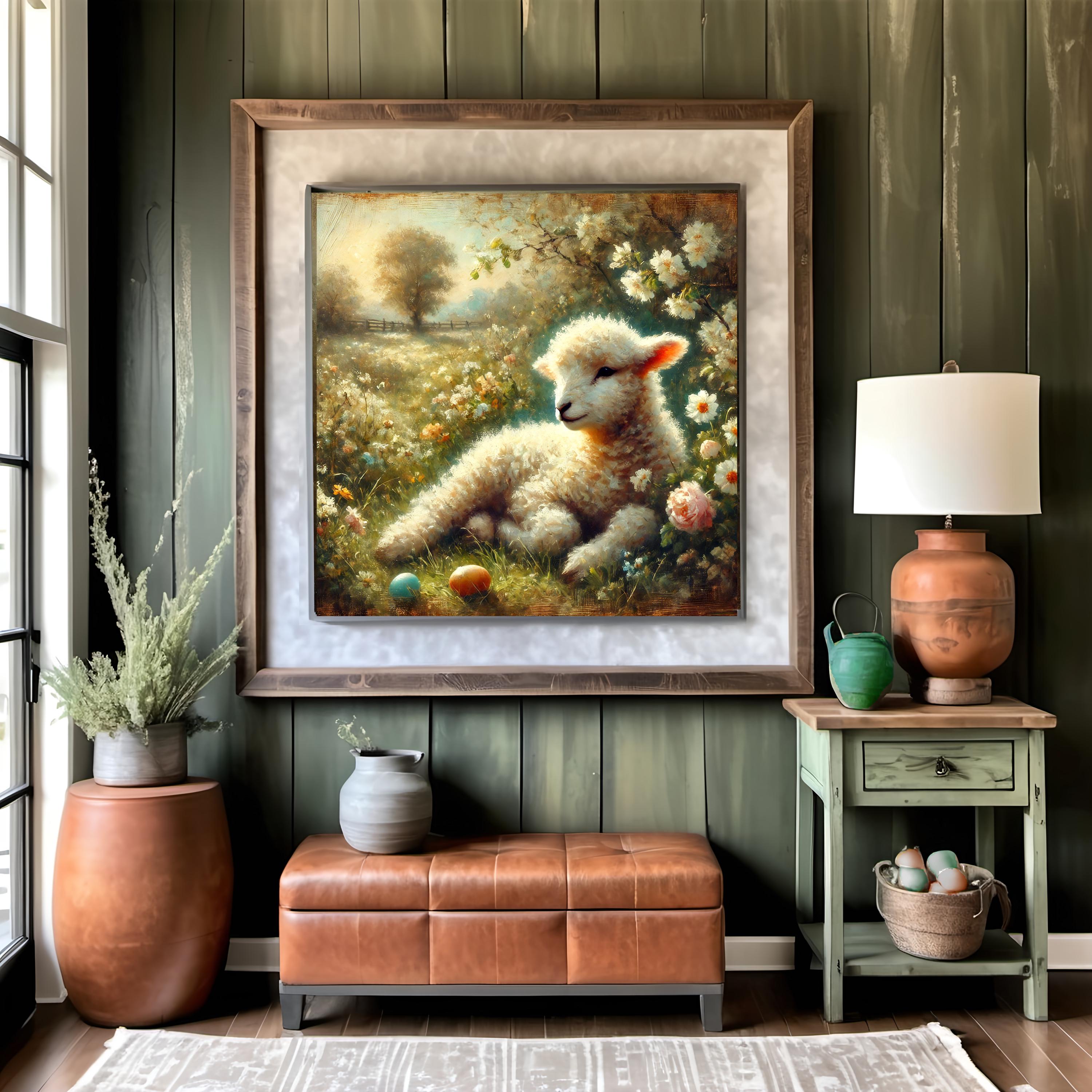Vintage Lamb Digital Print: Easter Farmhouse Floral Wall Art (digital ...