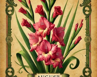 Gladiolus August Birth Flower Print: Vintage Victorian Floral Art (Digital Download)