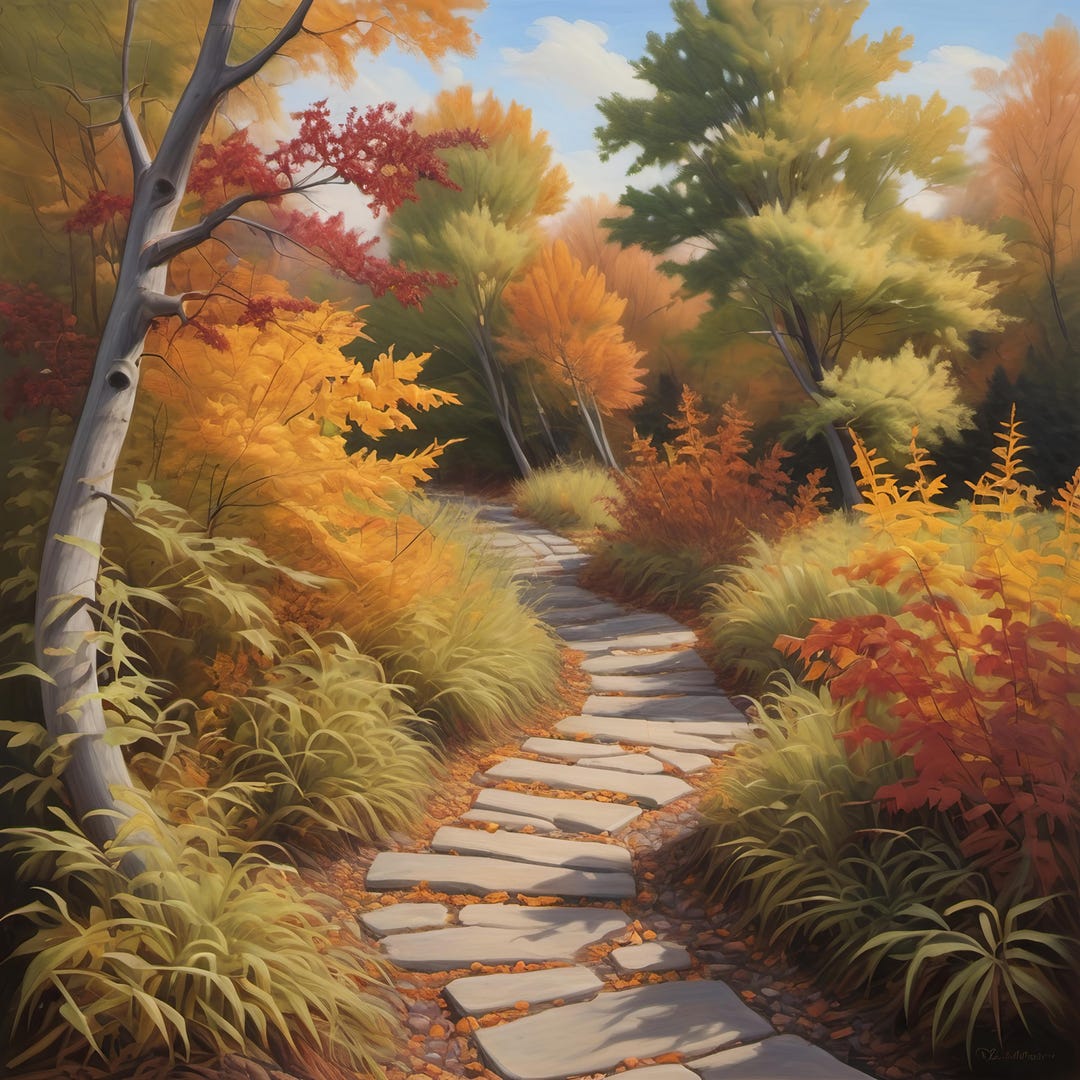 Day Fall Stone Autumn Stone Pathway Art Print: Cozy Fall Foliage Decor (digital ...