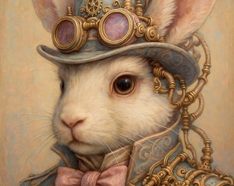 Steampunk Rabbit Portrait: Victorian Bunny Gentleman, Whimsical