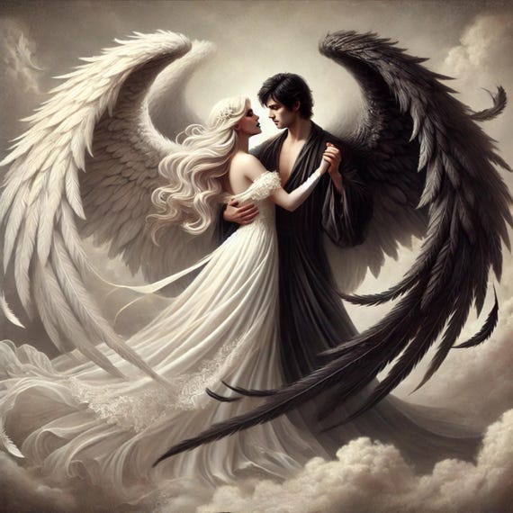 Angelic Dance Digital Print: Vintage Celestial Love Story Wall Art