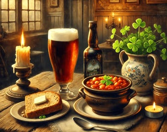 Stampa artistica di natura morta in un pub irlandese: scena di taverna d'epoca (download digitale)