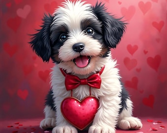 Valentines Puppy Print: Heart-Themed Dog Art (Digital Download)
