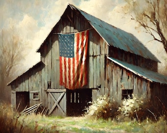Rustic Barn American Flag Print: Vintage Patriotic Farmhouse Wall Art (Digital Download)