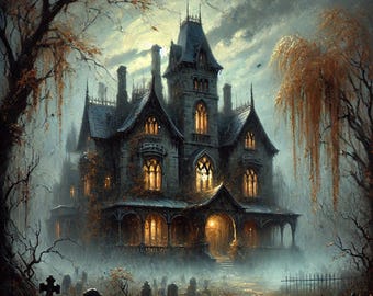 Haunted Mansion Graveyard Digital Print: Spooky Gothic Halloween