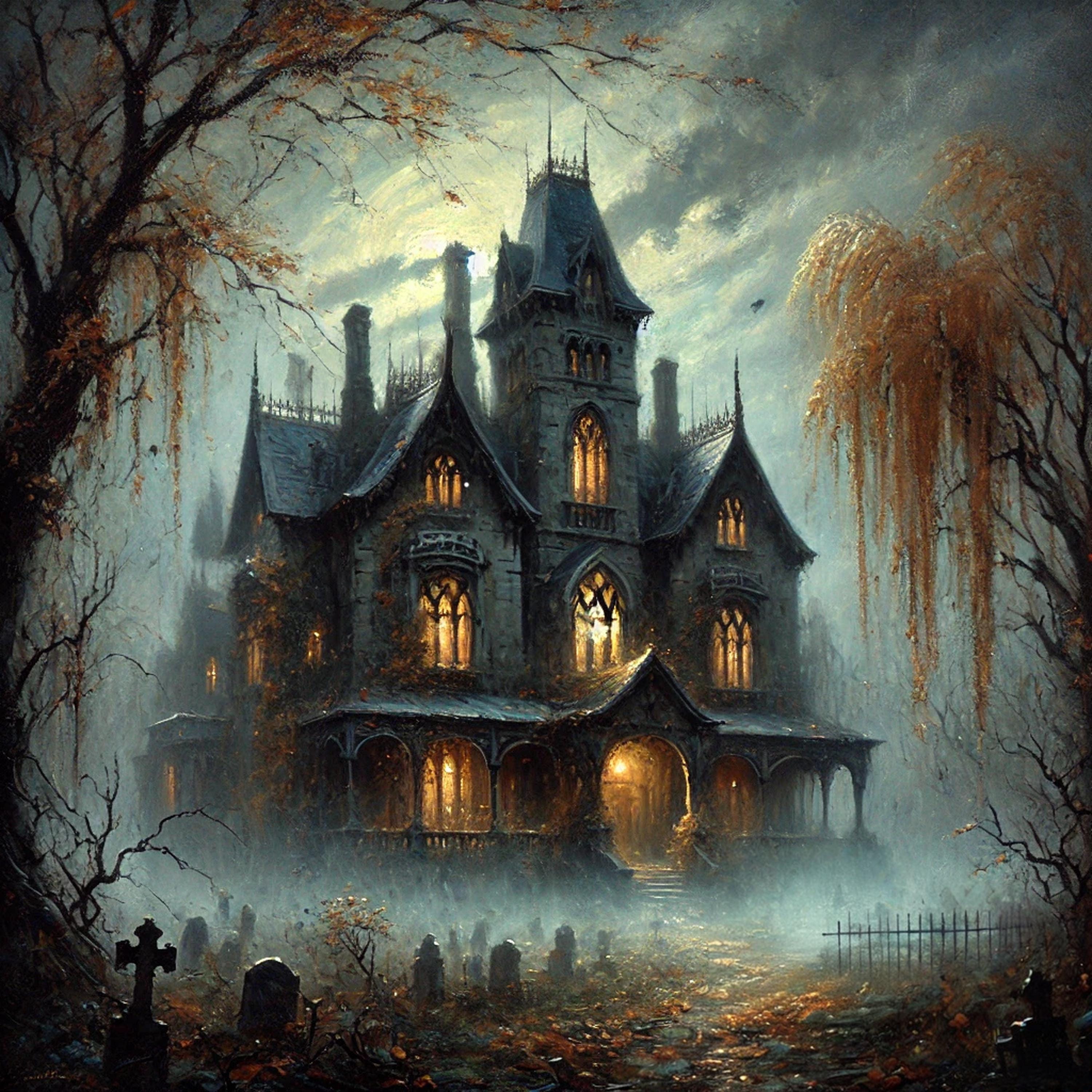Haunted Mansion Graveyard Digital Print: Spooky Gothic Halloween