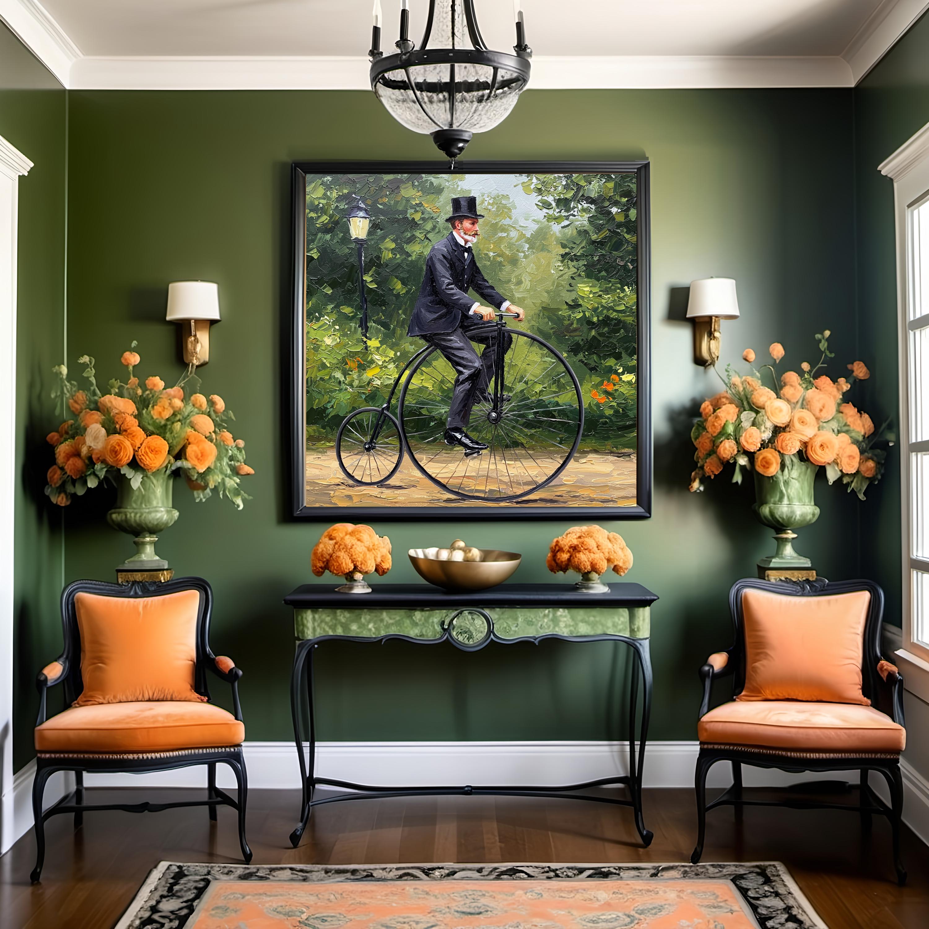 Victorian Penny Farthing Print: Antique Bicycle Rider, Nostalgic