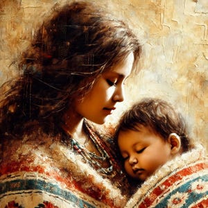 Ureinwohner Mutter mit Kind Kunstdruck: Impressionistisches Wohndekor (Digitaler Download)