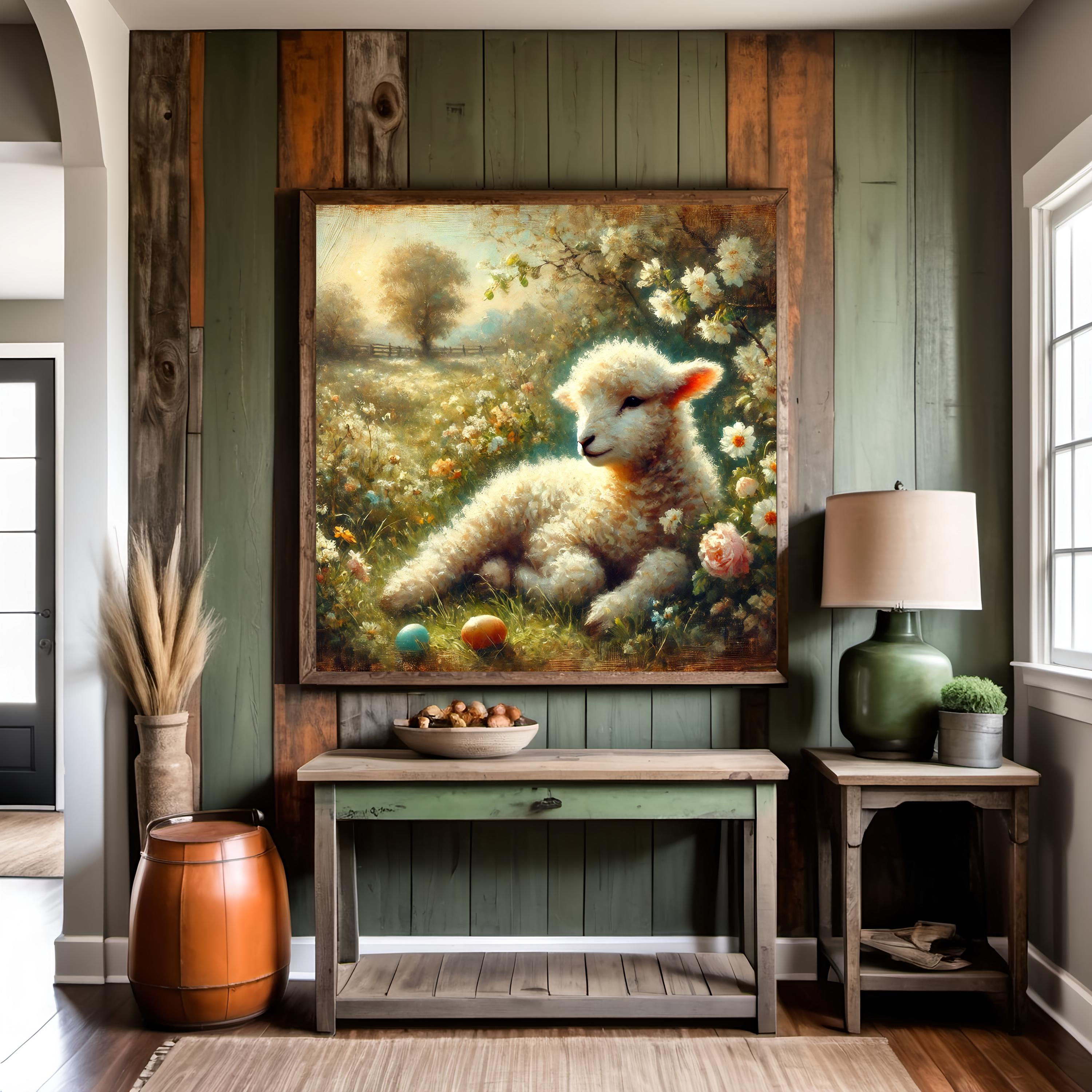Vintage Lamb Digital Print: Easter Farmhouse Floral Wall Art (digital ...