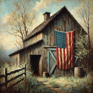 Rustic Barn American Flag Print: Vintage Americana Farmhouse Wall Art (Digital Download 30x30in