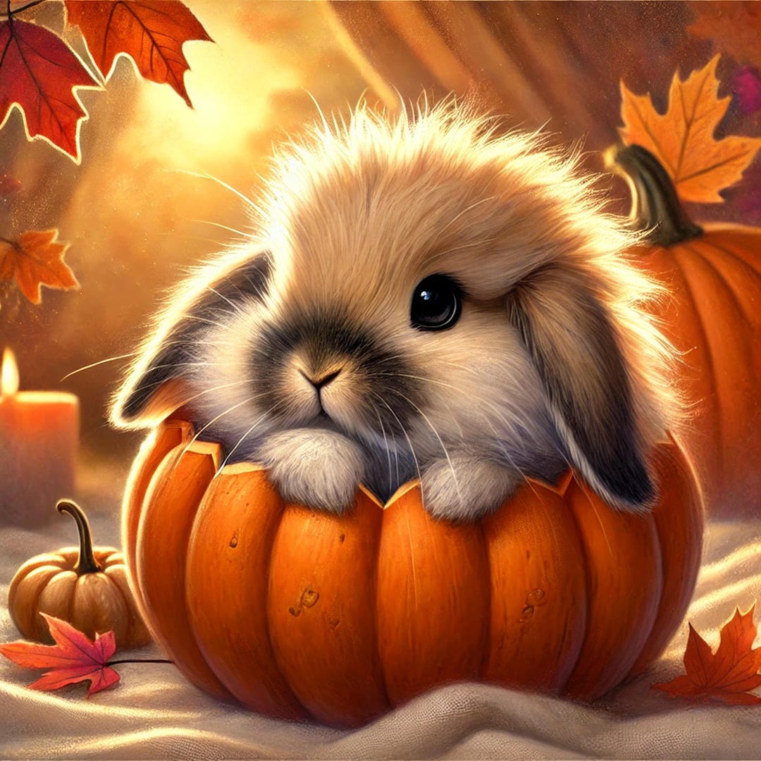 Autumn Bunny in Pumpkin Art Print: Whimsical Fall Decor (digital ...