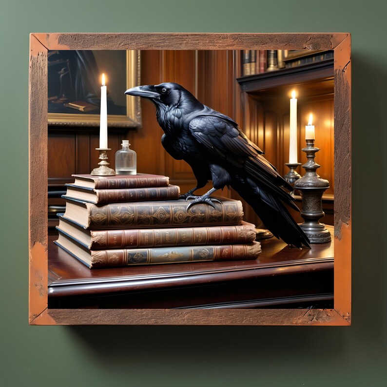 Raven and Antique Books Gothic Art Print: Dark Academia Decor (digital ...
