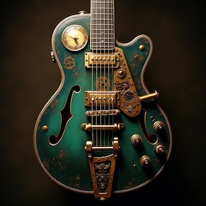 Steampunk Electric Guitar Wall Art Futuristic Music Decor Digital Guitar Download Industrial Steampunk Art For Music Room Or Studio Display