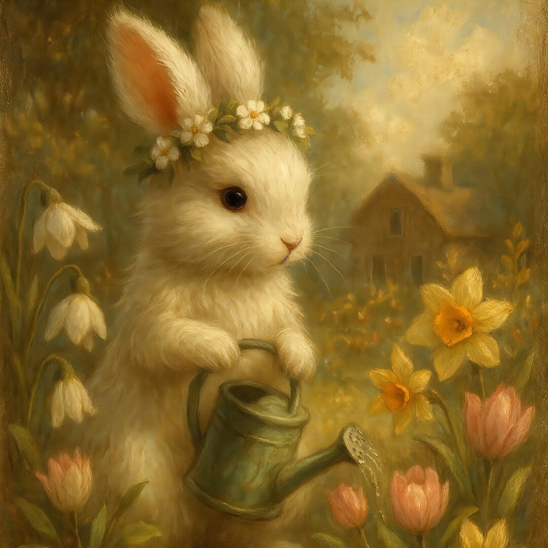 Cottage Core Rabbit Vintage Bunny Print: Cottagecore Rabbit With Watering Can (digital ...