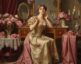 Victorian Lady Perfume Vanity Art: Elegant Boudoir Print (Digital Download)
