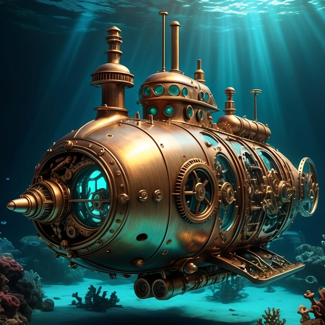 Steampunk Submarine Art Print: Vintage Nautical Sci-fi Decor (digital ...