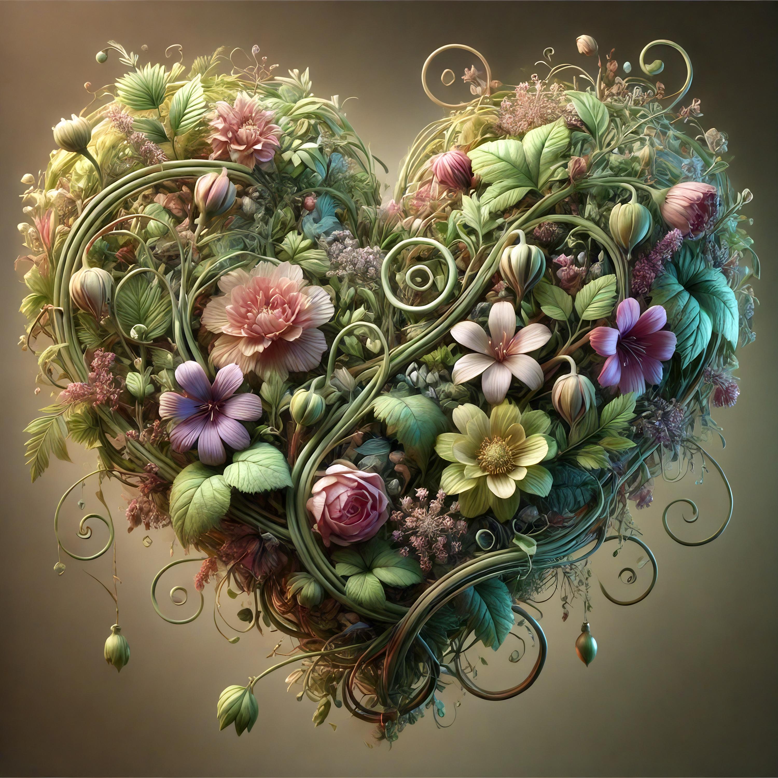 Botanical Heart Art Print: Romantic Floral Design (digital Download) - Etsy